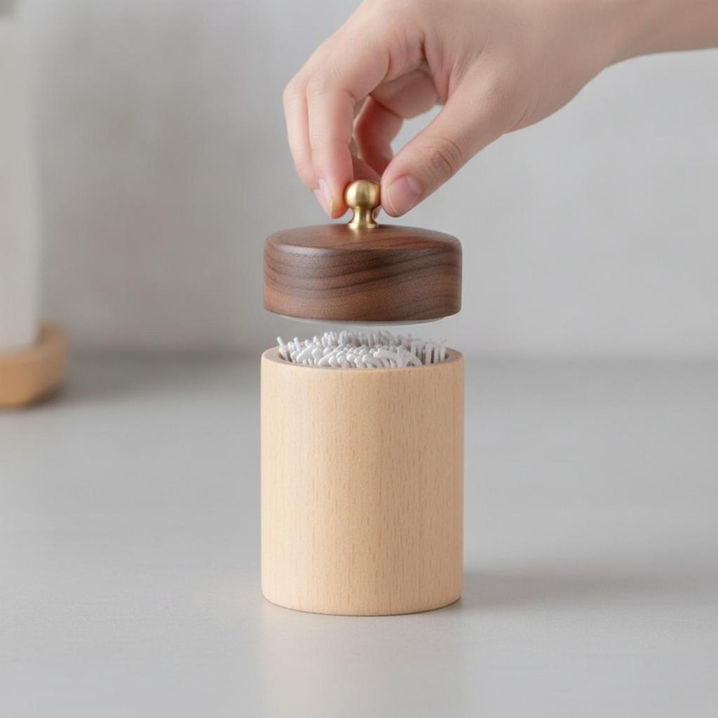 Floss and Wooden Pick Holder Handmade with Lid Lidded