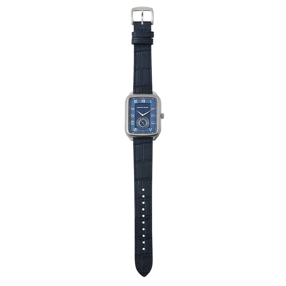 MASTER WORKS Quadrangle MW10SN-GCBLG8 Men's Watch, Made In Japan, Quartz Movement, 33mm, Leather Strap, Square Shape, Navy Blue