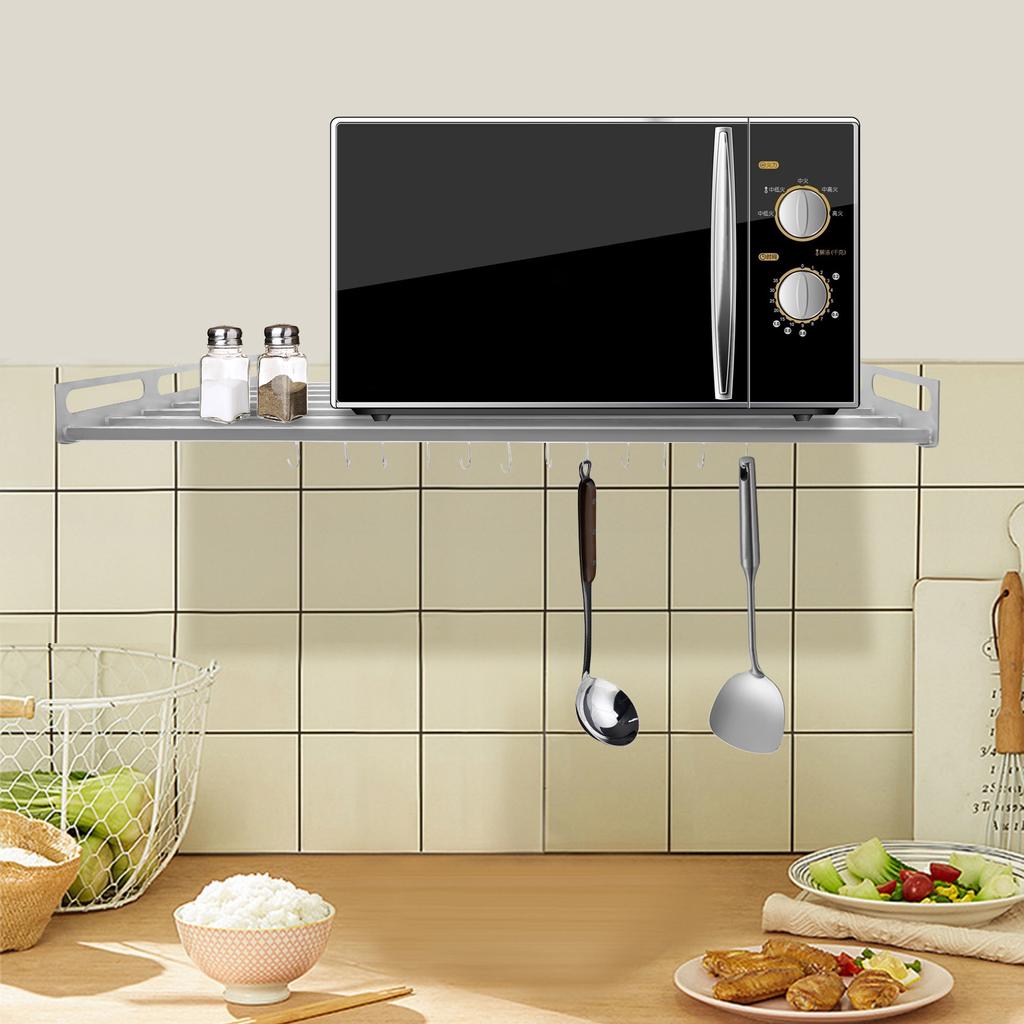 Expandable Wall-Mounted Microwave Oven Rack, Stainless Steel Kitchen Storage Shelf Suitable for Storage Tableware/Microwave Oven