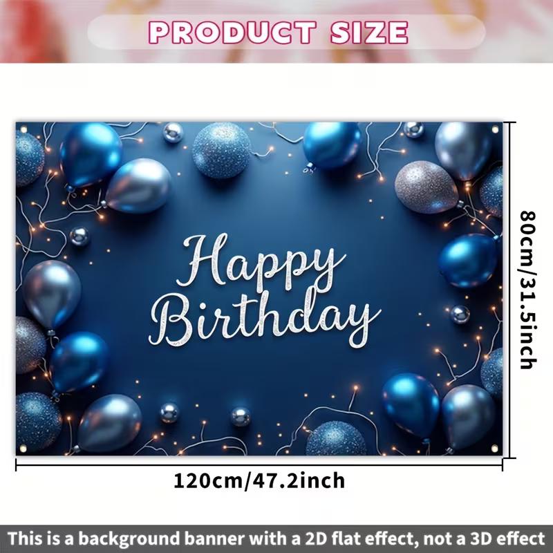 2D Blaue Glitzer-Ballon Geburtstag Hintergrund Banner Männer Jungen Alles Gute zum Geburtstag Party Deko Hintergrund