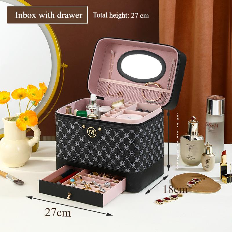 

Косметичка с большой емкостью для косметики и средств по уходу за кожей, коробка для хранения аксессуаров, женская портативная многофункциональная переносная коробка для инструментов 27x18x20cm чёрный