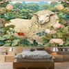 Sheep in Garden Tapestry Wall Hanging Animal Ram Sheep Deer Tapestry Aesthetic Room Decor Wallpapers For Bedroom Paintings