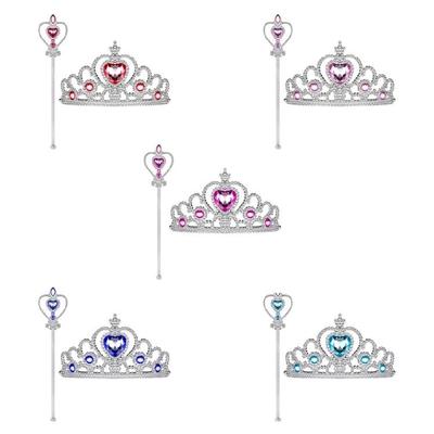 2Pcs Princess Costume Toy Princess Dress Up Accessories with Princess Crown Magics Wand for Halloween Birthday Party