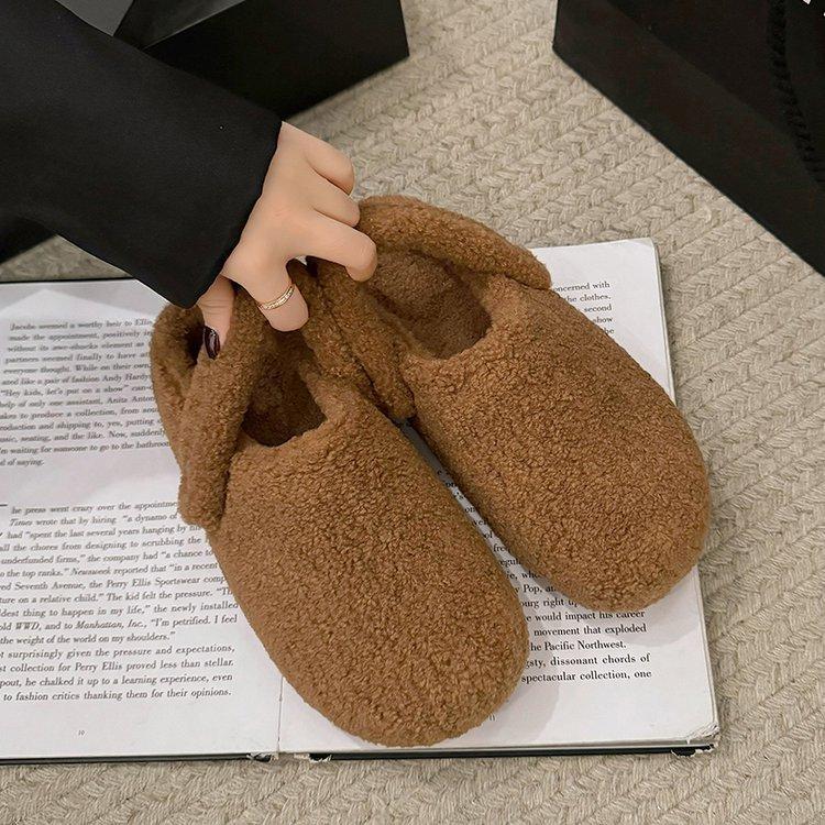 Baotou Plüschpantoffeln Damen Outdoor 2025 neu Herbst und Winter Mode Lammwolle niedliche Plüsch Halbpantoffeln Boken Schuhe