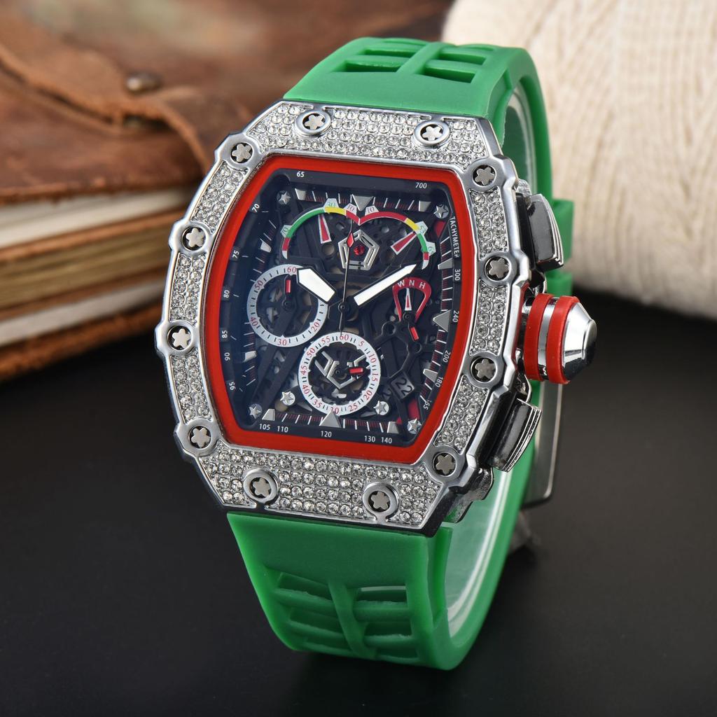 Quartz watch full diamond wine barrel type dial business luminous multi-functional quartz men's watch