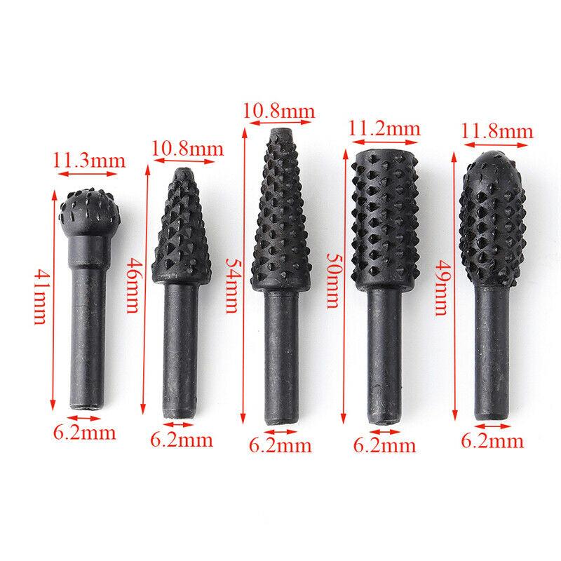 5-Piece Black Woodworking Spearhead Rotary File Electric Grinding Head Tool Set (Diy Grinding Tool Accessory Set)