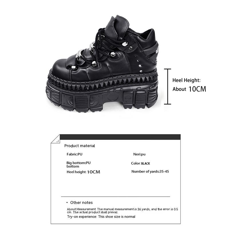 

Женские кроссовки Панк-стиль Женская обувь Готические ботильоны Рок-ботинки На шнуровке Высота каблука Обувь на платформе Женский Металлический декор 35 чёрный