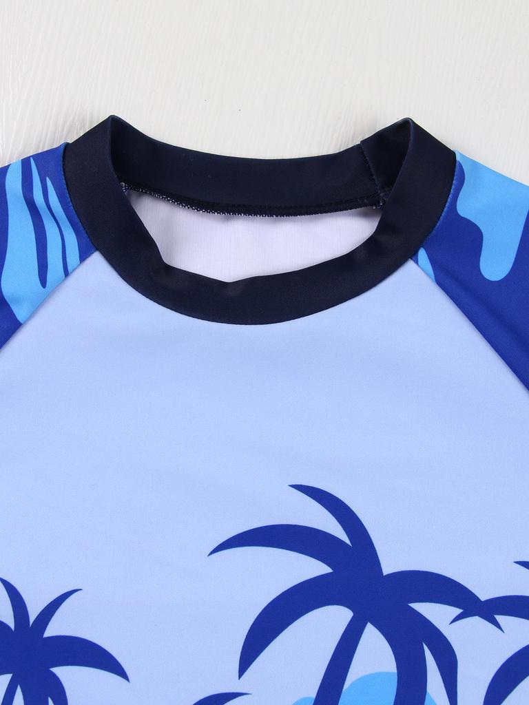 Boys' Two-Piece Quick-Dry Swimsuit with Coconut Tree Cartoon, 2025
