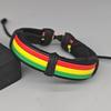 Bohemiskt Jamaicanskt Flagga Armband - Röd, Gul, Grön Etnisk Randig Läder Justerbar