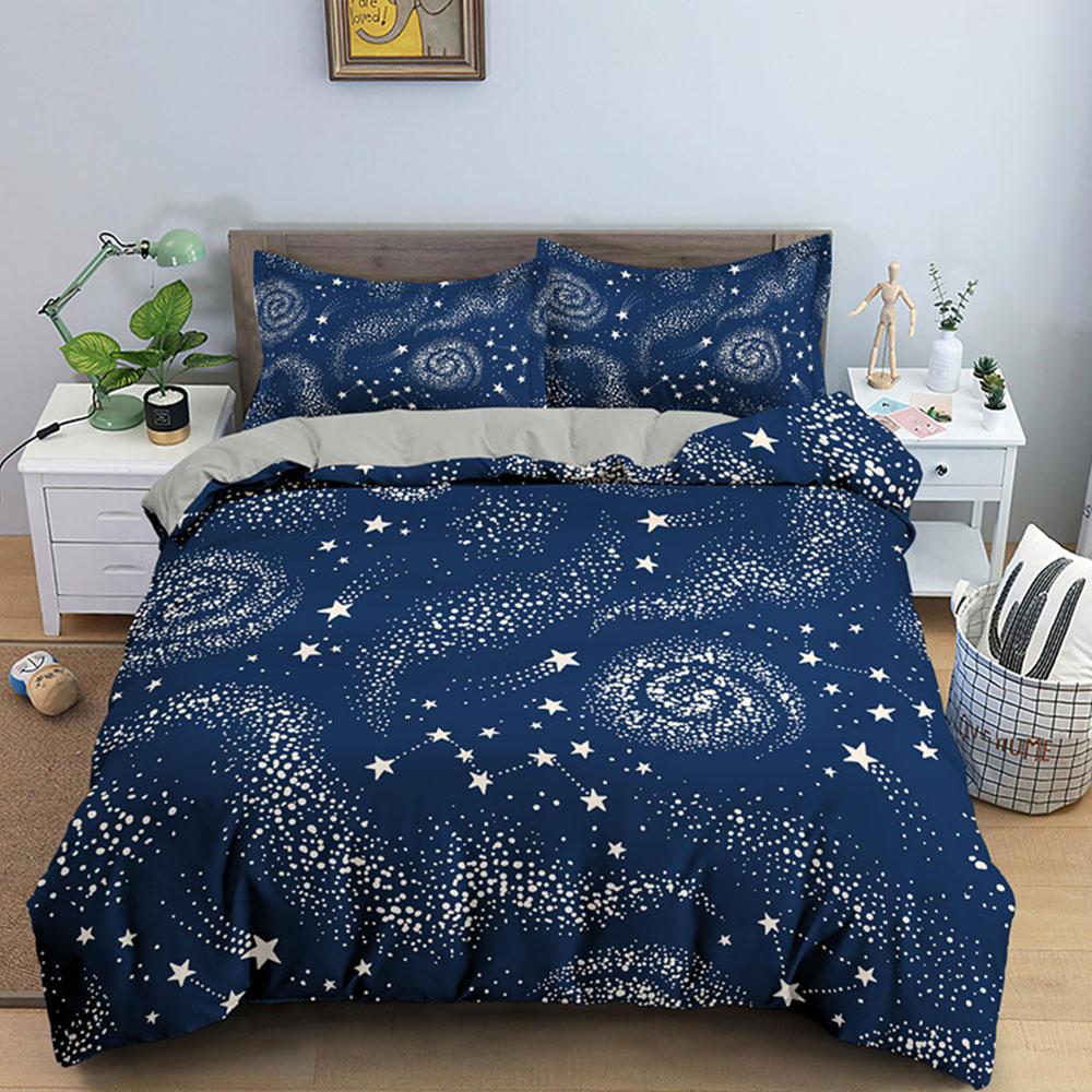 3D Galaxy King Queen Povlak na přikrývku Hvězdná obloha Ložní souprava Vesmír Povlak na přikrývku Vnější prostor Měkký 2/3ks Povlak na peřinu Tmavě modrá