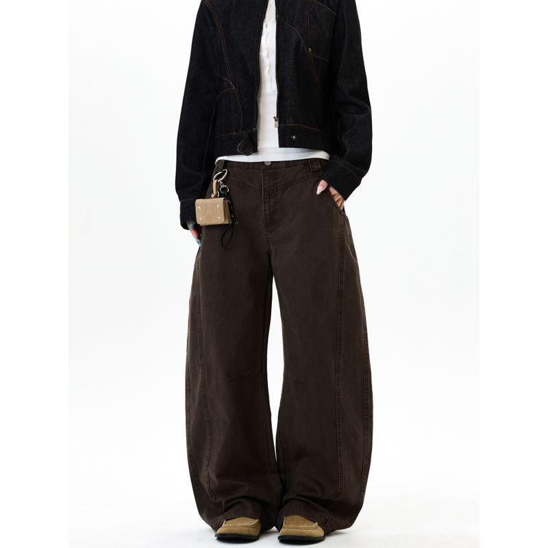 Kisko American Retro Style Exposed Seam Washed Vintage Work Pants Unisex Loose Straight Casual Knife-Cut Pants