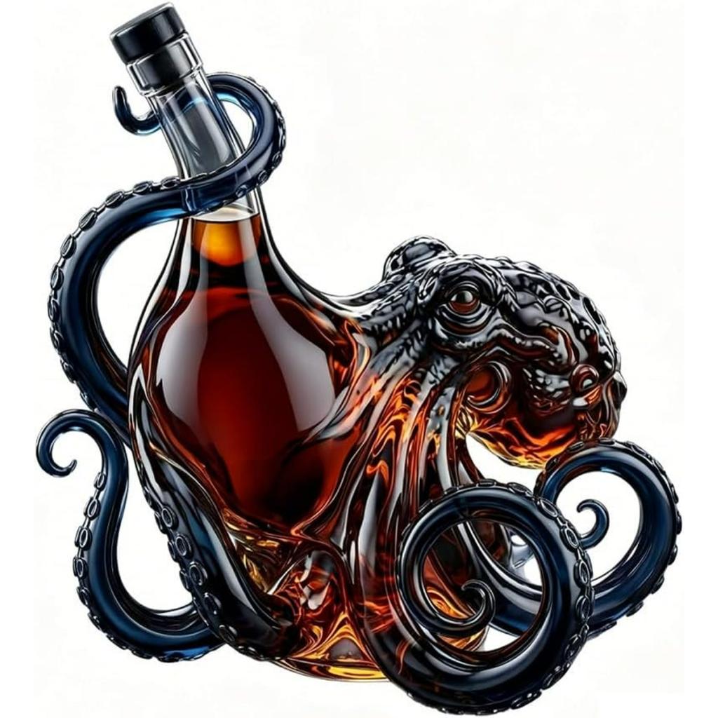 Garrafa de Polvo Kraken Rum, Decantador de Polvo 3D Artesanal, Garrafa de Licor de Vidro Borossilicato 350ml, Decoração Vintage, Escultura para Bar em Casa, Presente Único