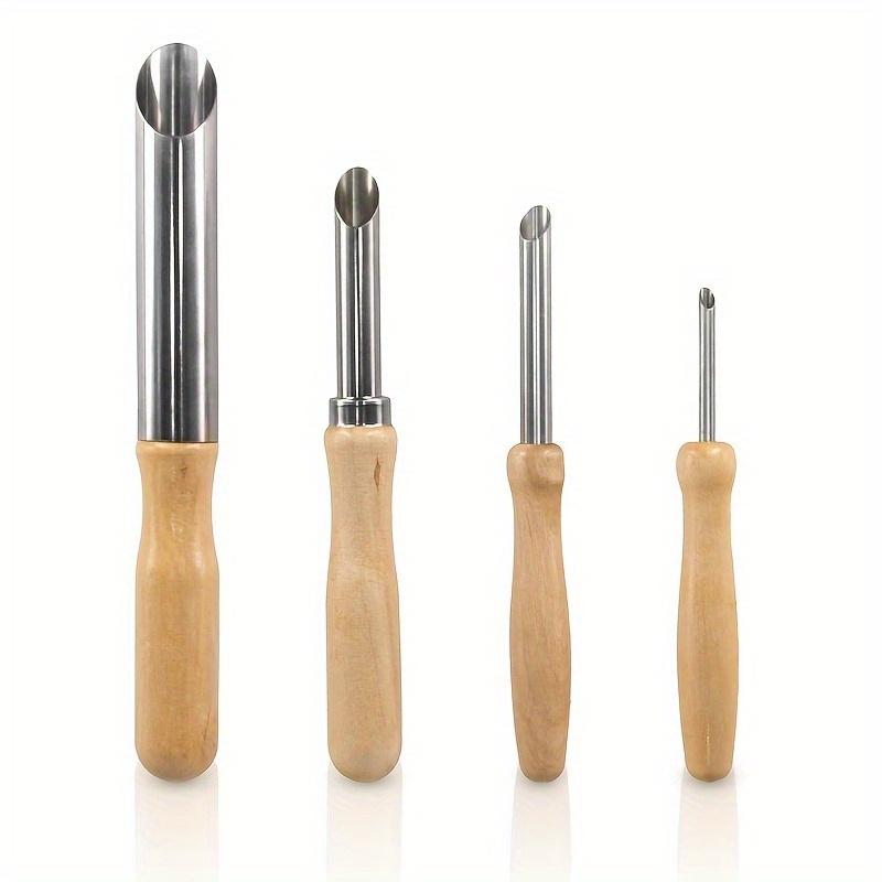 4pcs Solid Wood Circular Hole Pottery Sculpting Tools Set Metal Carving Engraving Implements for Clay Modelling Punch Hole