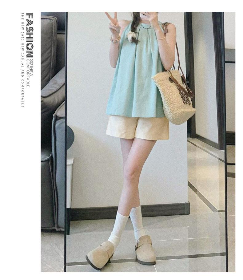 Women's Apricot High-Waist Cotton Linen Cargo Shorts - Summer 2025 Collection: Casual Wide-Leg Mid-Length Design