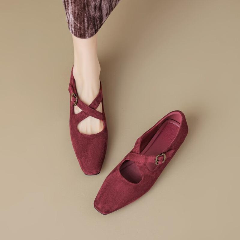 Fashion New Minimalist Retro Low Heel Round Toe Ballet Shoes Women's Belt Buckle Solid Color Breathable Mary Jane Single Shoe Size 35-43
