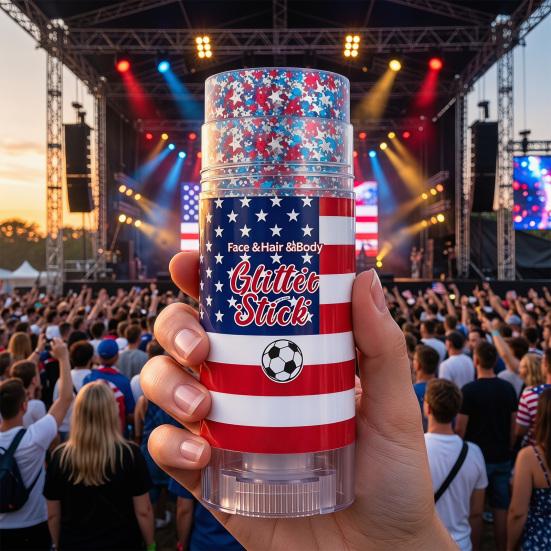 Patriotic Red White and Blue Body Glitter Stick, 4th of July Accessories for Women Kids, Sparkling Face Hair Glitter