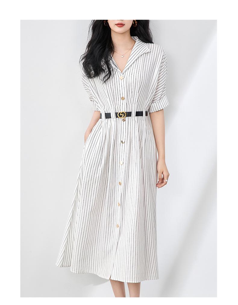 Women's Summer Striped Shirt Dress - High-End, Single-Breasted with Waist-Defining Fit