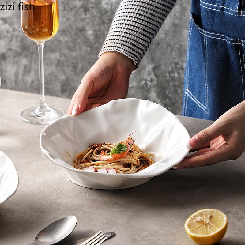 White Ceramic Salad Bowl Dessert Bowls Fruit Plate Soup Bowl Noodle Bowls Dining Plate Dim Sum Dish Pasta Dish Sashimi Plates