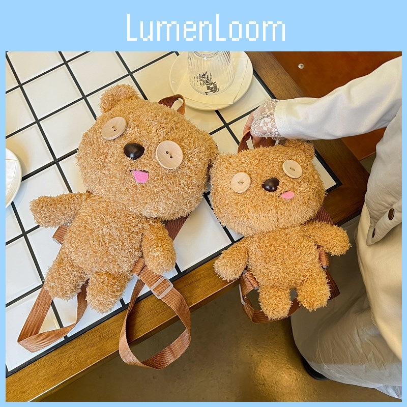 Bear Button Eyes Cartoon Plush Backpack Cute Girl Bag For School Travel And