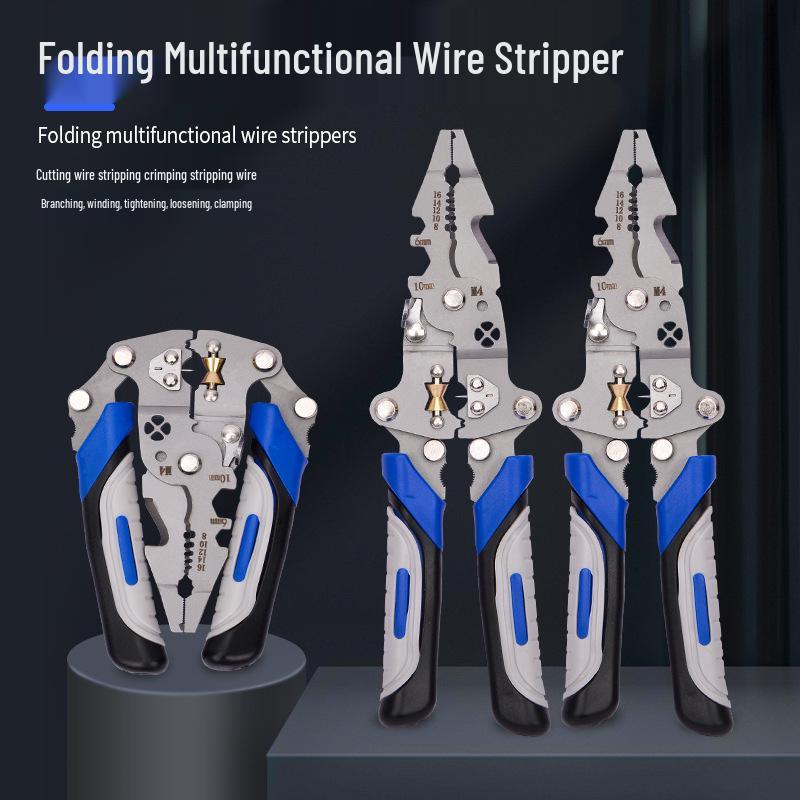 Foldable Multi-Function Electrician Wire Strippers: Stripping, Splitting, Cutting, Looping, Skinning, Crimping.
