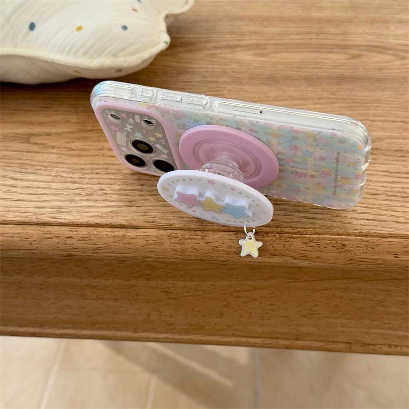 Korean-Style Colorful Plaid Star Magnetic Stand Case for iPhone 17 Pro Max/16 Pro/15 Pro