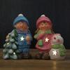 Yousheng Lighted Ceramic Christmas Figurine Cute Light Up Boy Girl Tree Snowman Statue for Holiday Winter Indoor Mantel Tabletop Fireplace Decor