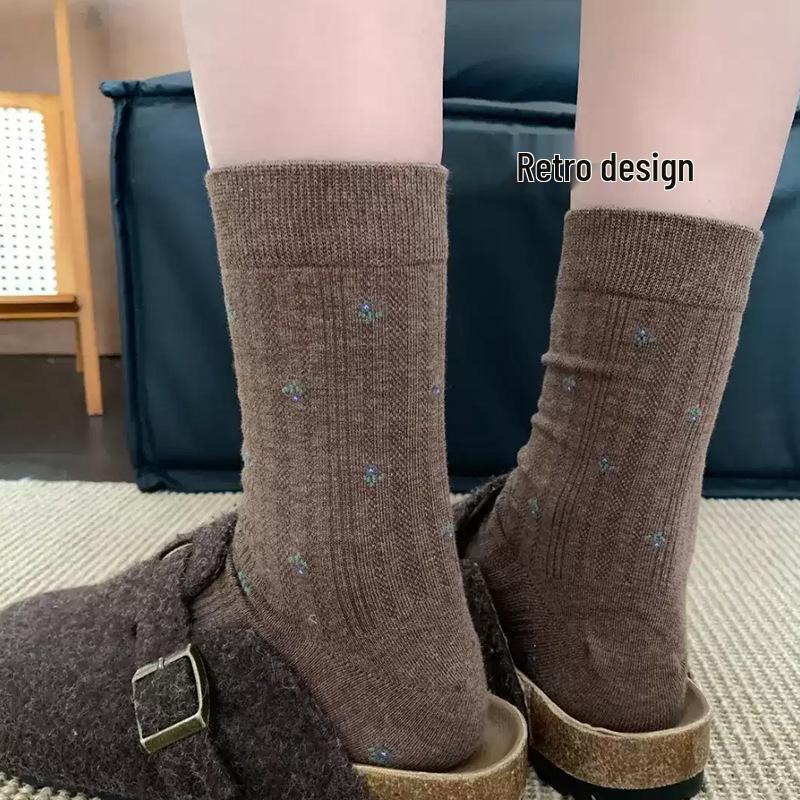 Korean Autumn Floral Ins Style Retro Slimming Socks