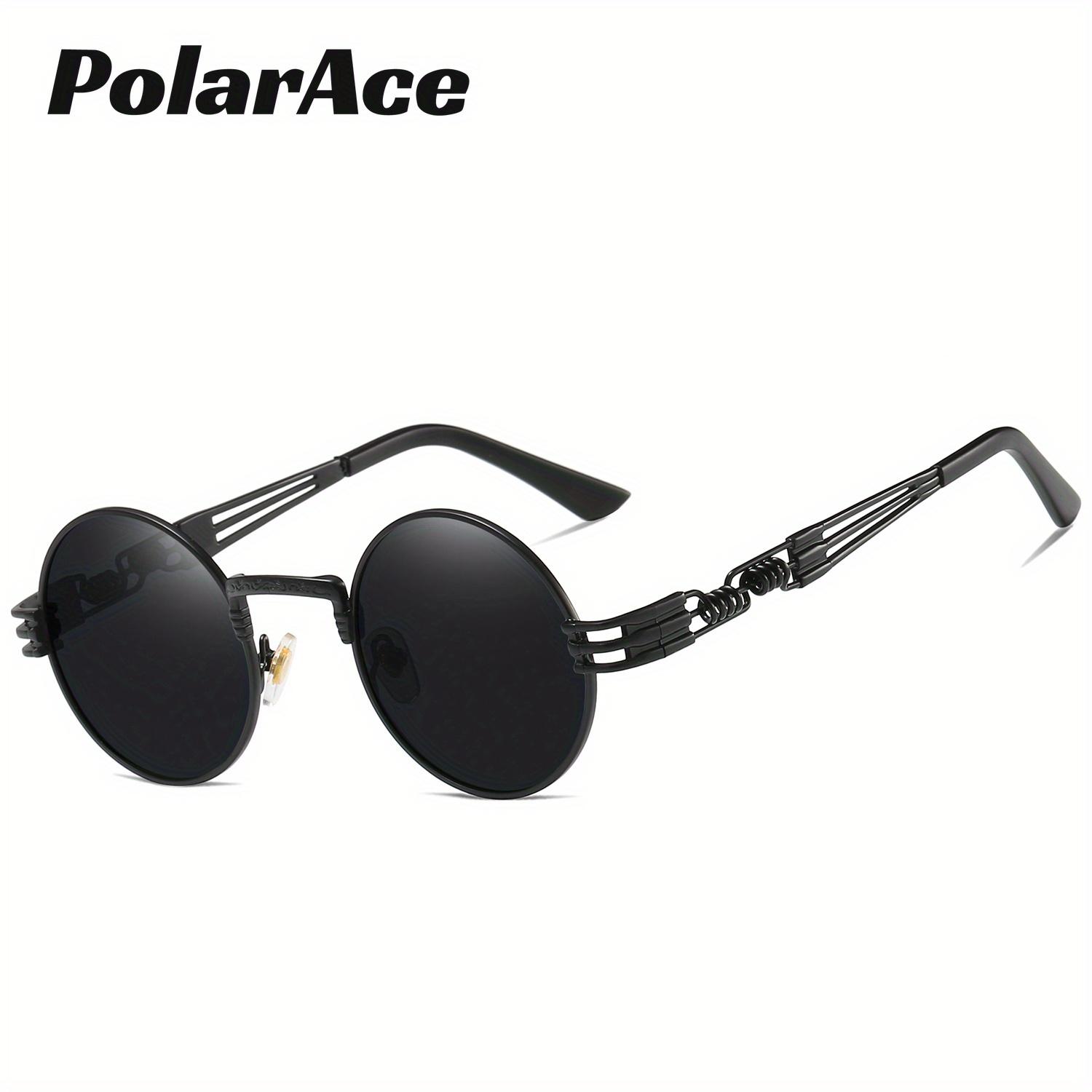 

PolarAce Унисекс Круглые металлические поляризованные модные солнцезащитные очки для вождения на открытом воздухе, UV400 чёрный/серый