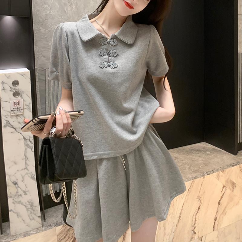 Women's Playful Petite Two-Piece Sportswear Set - Summer Short Sleeve & Shorts, Street Style.