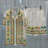 2024 Summer European & American Trendy Men's Color Block Print Shirt & Shorts Set