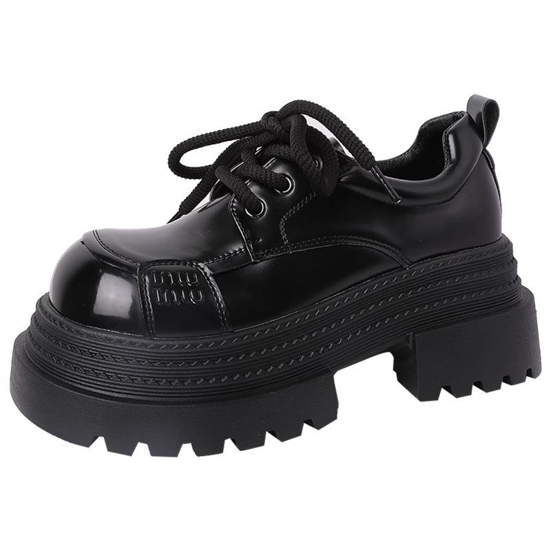 British Style Platform Loafers Women's 2025 Spring New Small Leather Shoes Lace-up Thick Heel Small Height Increase Single Shoe Trend