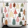 Abstract Boho Christmas Tree Shower Curtain With Mid-Century Snowflakes Design, Waterproof Bathroom Decor Set For Holiday Style