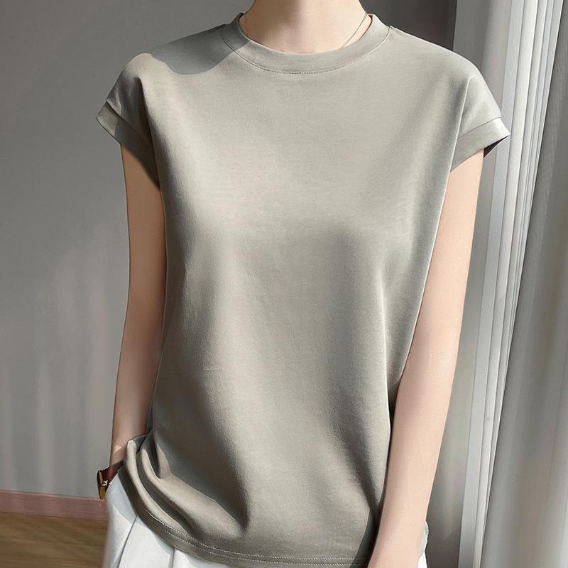 Mercerized Cotton O-neck T-shirt Summer Solid Color Sleeve Top Casual and Comfortable Short-sleeved Women's Clothes