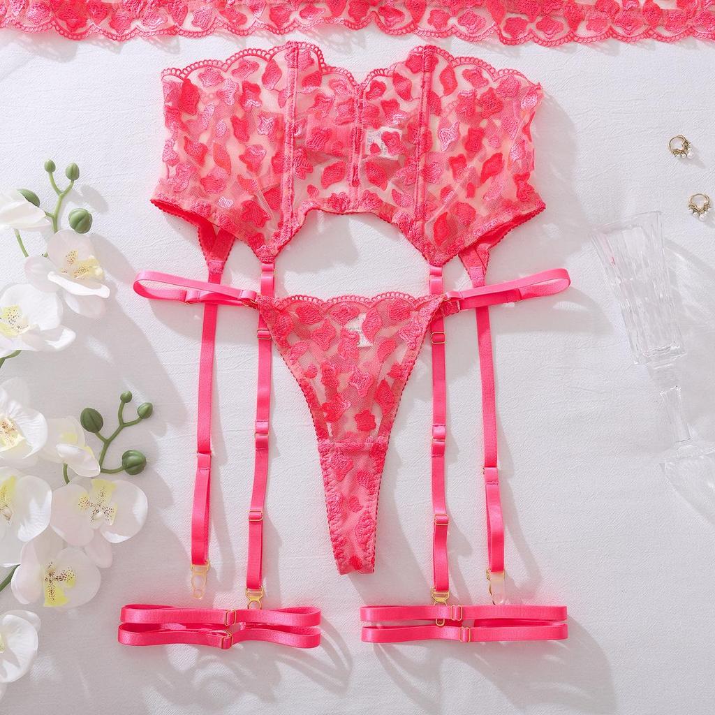 Women's Sexy Embroidery Bra Set Push-up Underwired Lingerie Set Sheer Thin Bra Set