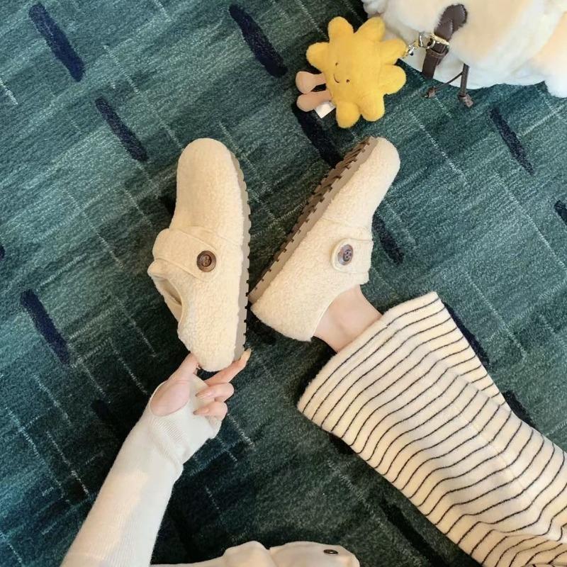 Grape Home~ Thick Sole and Thick Velvet Increase Cm~ Super Warm Fluffy Buttons with Velvet Leopard Print Women's Warm Shoes Women