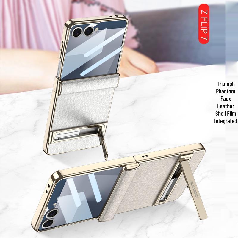 Samsung Galaxy Z Flip7 Magnetic Leather Full Coverage Case with Electroplated Hinge - GKK