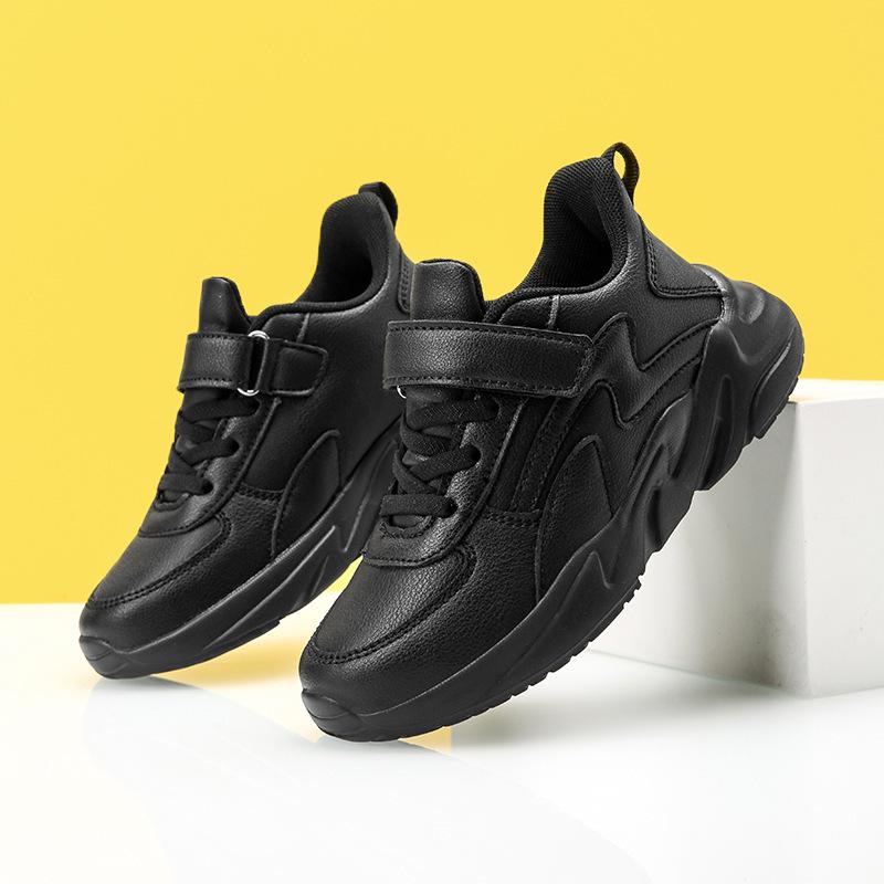 Children's sports shoes Boys' small black shoes 24 spring and autumn leather surface single shoes performance white shoes running shoes