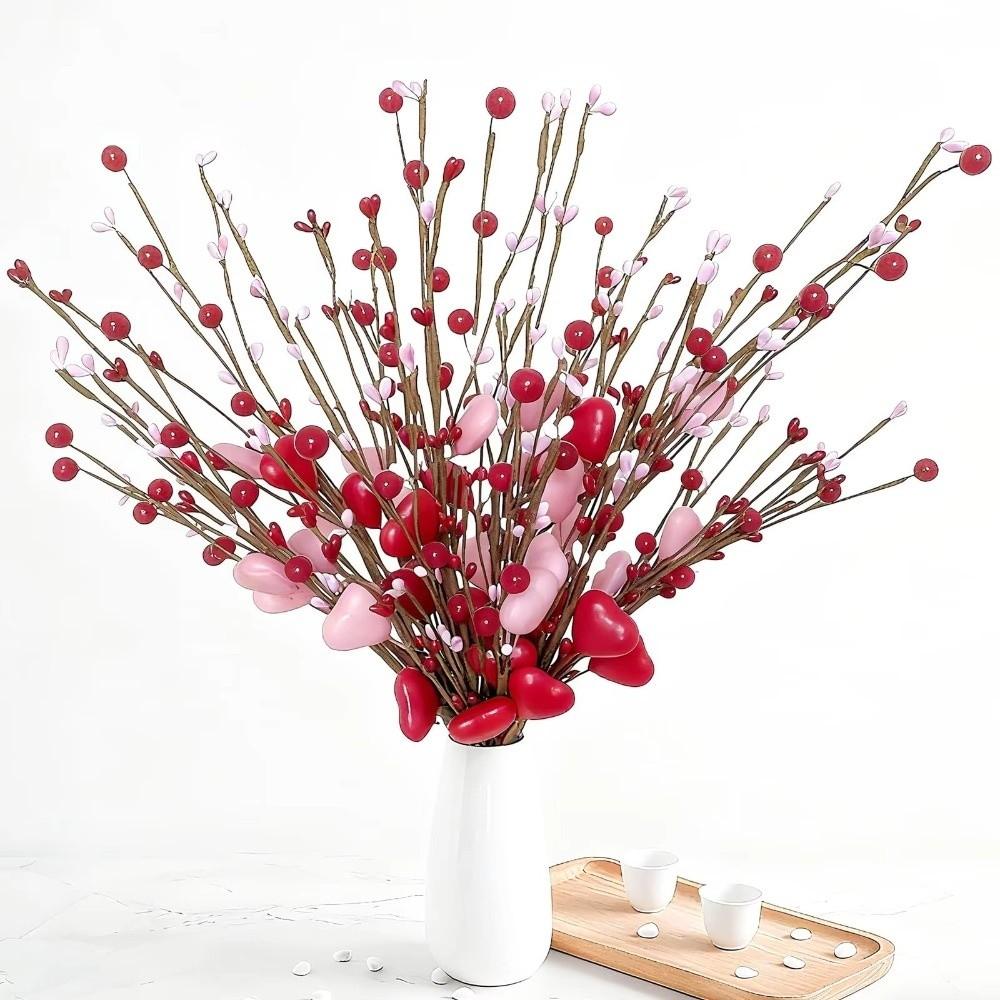 Heart-Shaped Artificial Heart Flowers DIY Vase Festive Atmosphere Berry Flower Stem Simulation Fake Flower Valentine's Day