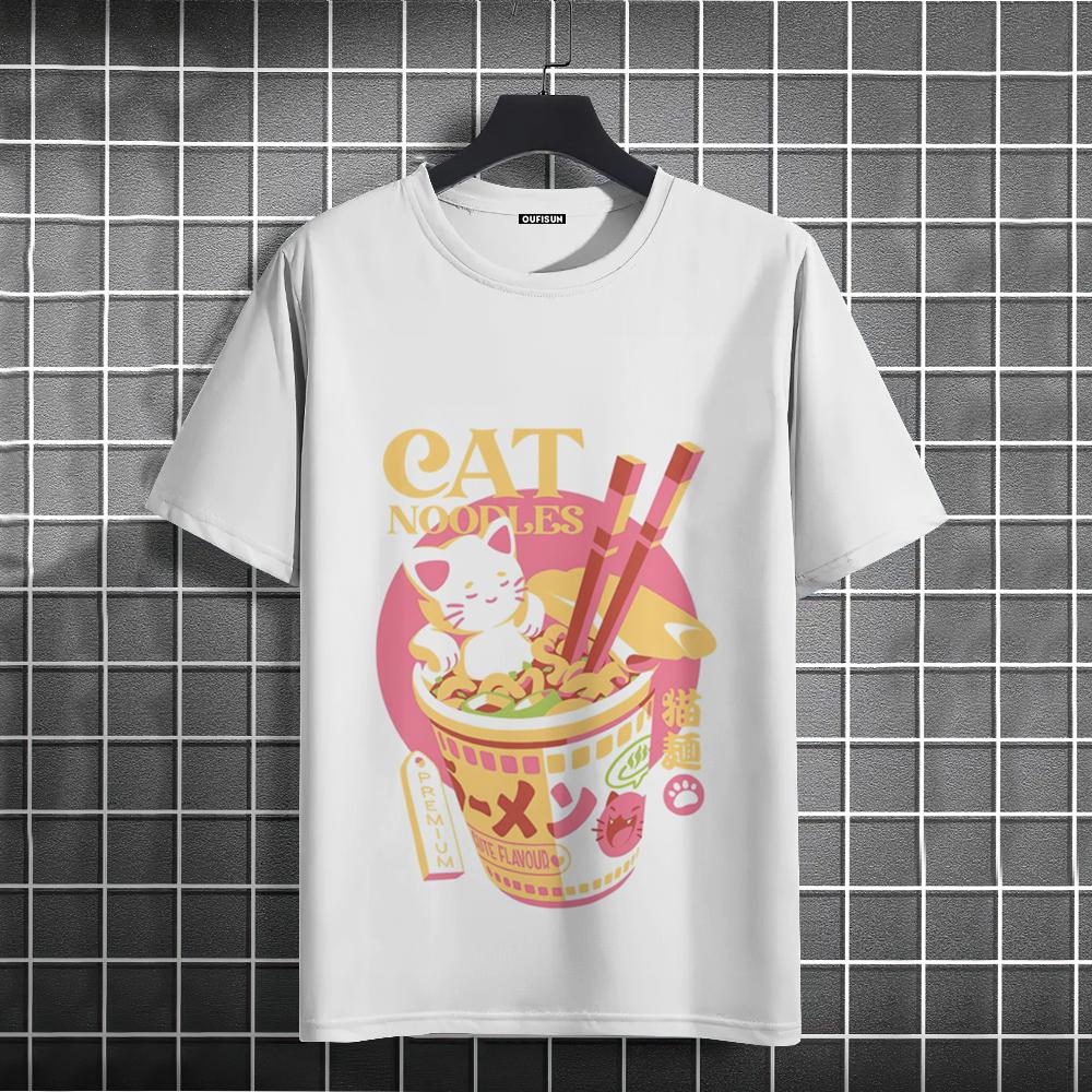Noodle Cat 3d Print T-Shirts For Men Tee Shirts Summer Casual Short Sleeve Tops Harajuku Loose Oversize T-Shirt Men Clothing New