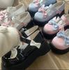 Woman Pumps Round Toe with Bow Cute Japanese Style Lolita Shoes for Women Black Kawaii Elegant Dress Genuine Mark Luxury Brand