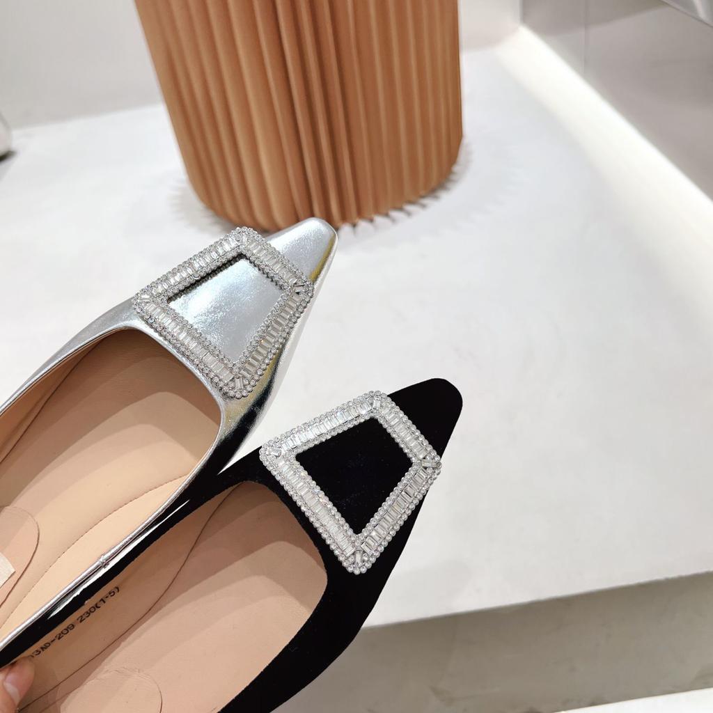 Fashion Women's Shoes Flats 2025 Spring Autumn New Fashion Pointed Shallow Cut Shoes Rhinestone Buckle Comfortable Low Heel Shoes Ladies