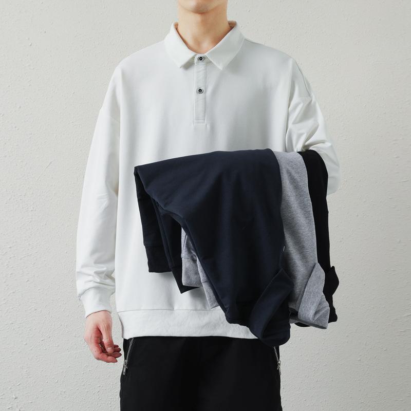 Polo Hoodie Men Spring and Autumn New Lapel Long-sleeved T-shirt Men's Loose Fashion Brand Clothes Fall