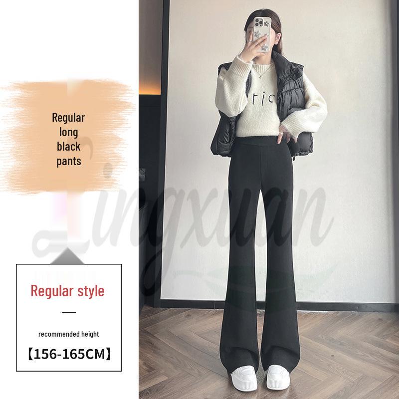 

2026 Autumn/Winter Women s High Waist Cashmere Bell Bottoms - Plus Velvet Wide Leg, Floor-Length Micro-Flare Pants M