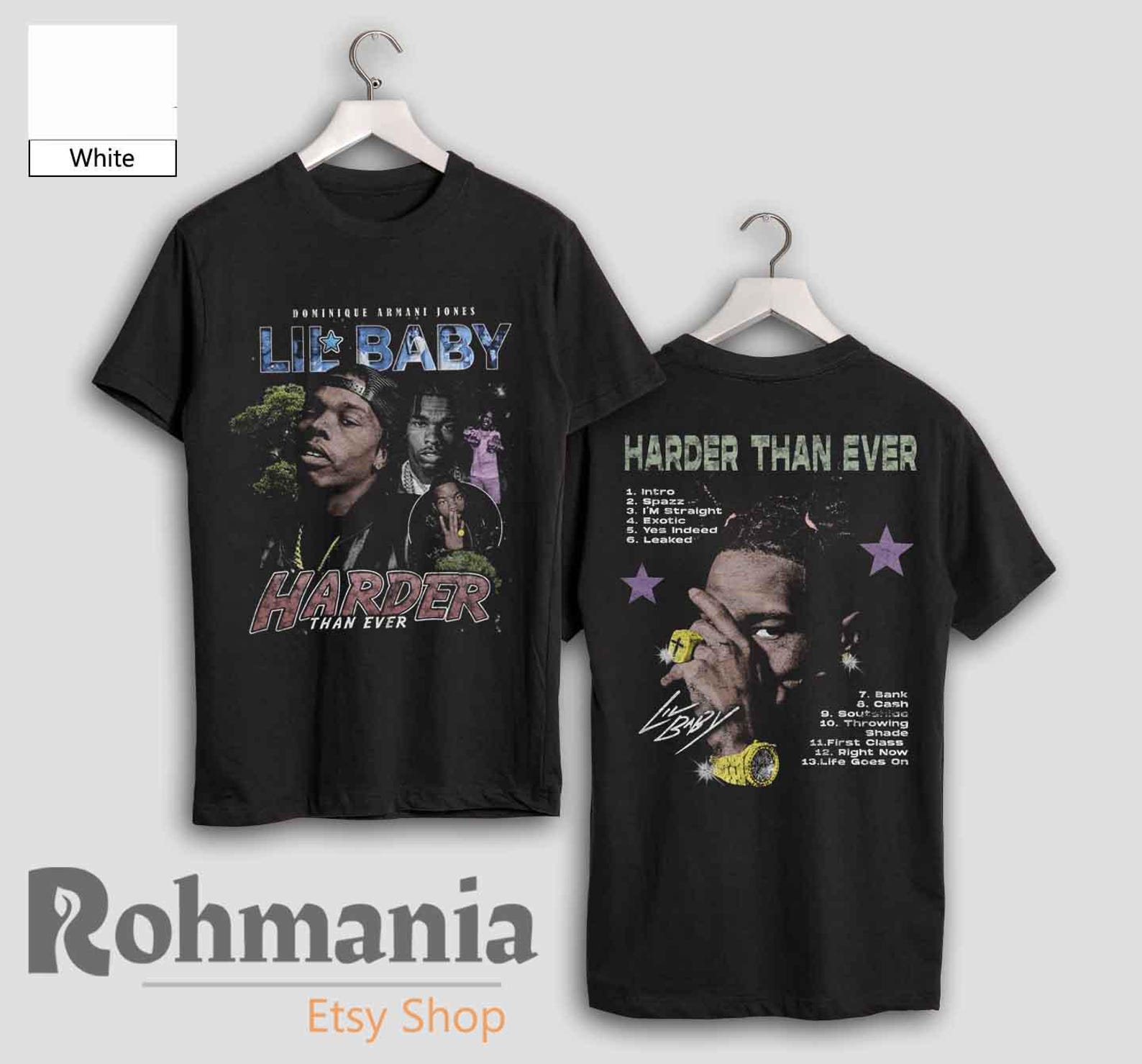 Lil Baby Harder Than Ever T-Shirt: 90s Retro Rap Hip Hop Music Merch Shirt M