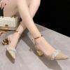 Rhinestones High Heels Women Pointed Rough Heel Sandals Summer Pumps Blue Gold Wedding Shoes Bride Office Womens Shoes Luxury