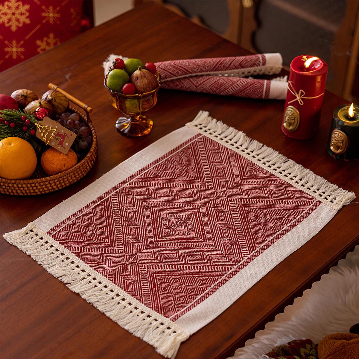 

Рождественская осенняя дорожка для стола из мягкого хлопка с кисточками, плетеная макраме, украшение для домашнего стола в гостиной 35x45cm красный