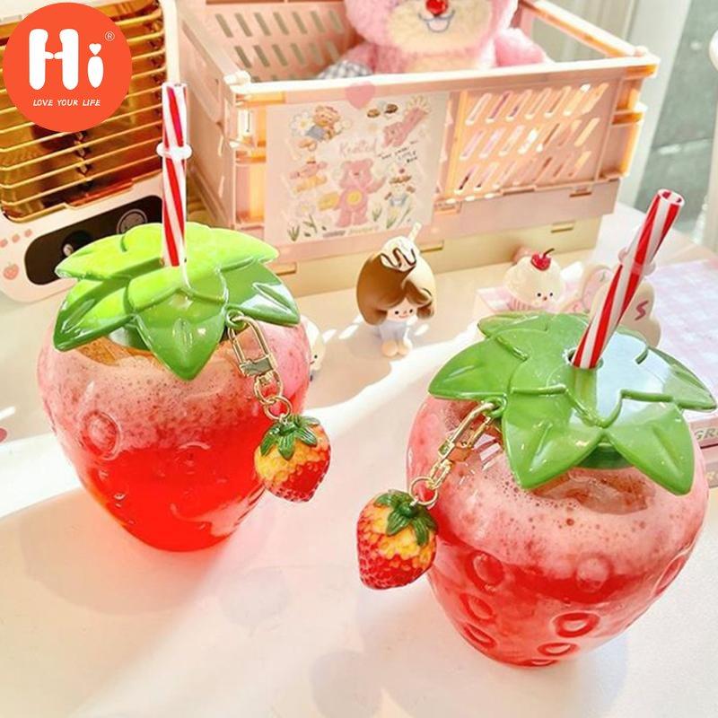 Hi 500Ml Summer Cute Strawberry Straw Water Bottle Milk Coffee Straw Cup For Home