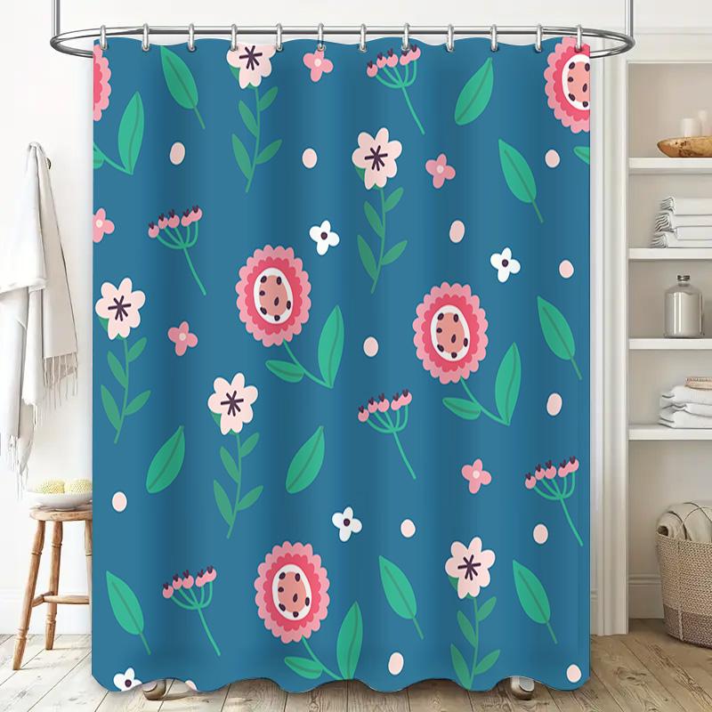 Beautiful Bath Shower Curtain With Cartoon Flower Print Decorative Waterproof Fabric Fitted For Bathtub Bathroom Accessories Nav