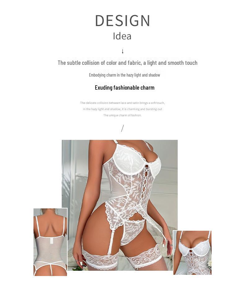 European and American Hot-Selling Semi-Transparent Lace Push-Up Erotic Bodysuit Lingerie Set