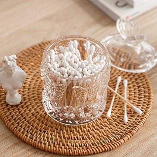 Floral Crystal Glass Relief Flower Candy Dish Swab Box Storage Jar with Lid, 5x3.5 Inches, 8 Oz, 1 Count